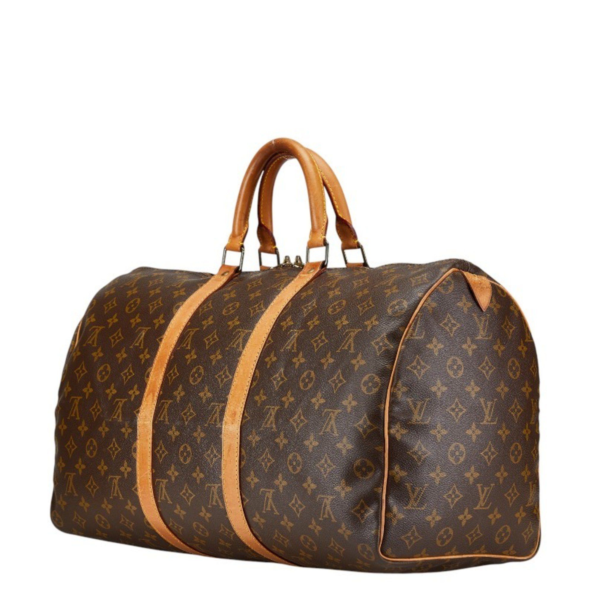 Louis Vuitton Monogram Keepall 50 Boston Bag M41426 Brown PVC Leather Women's LOUIS VUITTON