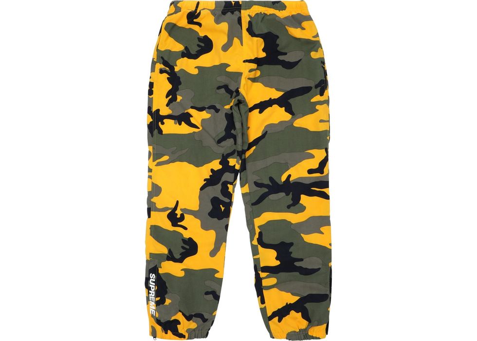 Supreme 2017 fw Supreme warm up pants yellow camo brooklyn logo