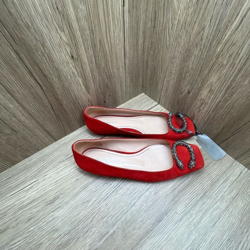 Gucci Classic Red Leather Double Tiger Flat Shoes 0079