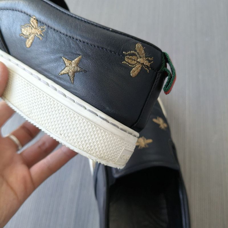 Gucci Gucci Black Leather Bee Embroidery Slip-Ons 0079 Size US 9.5 / EU 42-43 - 6 Thumbnail