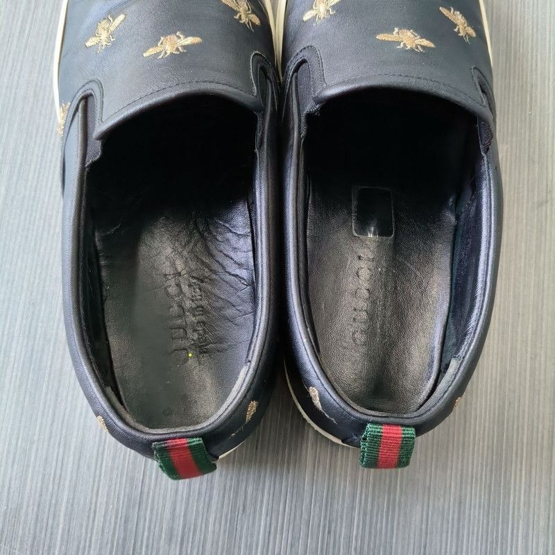 Gucci Gucci Black Leather Bee Embroidery Slip-Ons 0079 Size US 9.5 / EU 42-43 - 10 Thumbnail