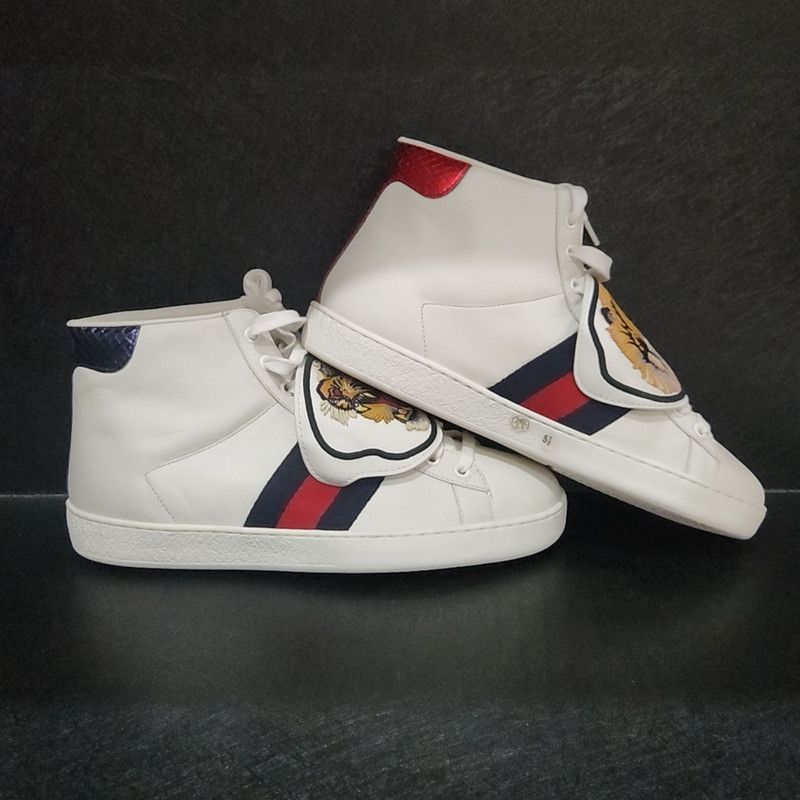 Gucci Gucci Ace High-Top Sneakers with Tiger Patch 0079 Size US 8.5 / EU 41-42 - 7 Thumbnail