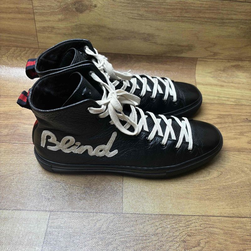 Gucci Gucci Black Leather High-Top Sneakers with Text 0079 Size US 8.5 / EU 41-42 - 9 Thumbnail