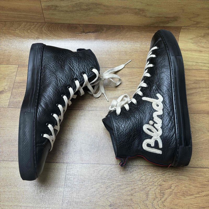 Gucci Gucci Black Leather High-Top Sneakers with Text 0079 Size US 8.5 / EU 41-42 - 8 Thumbnail