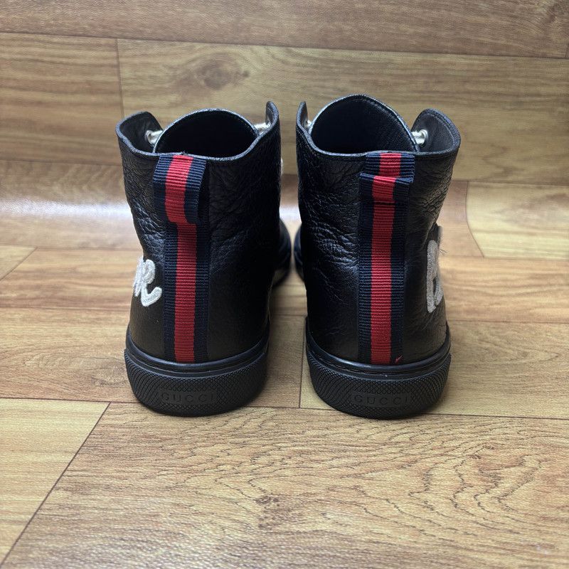 Gucci Gucci Black Leather High-Top Sneakers with Text 0079 Size US 8.5 / EU 41-42 - 3 Thumbnail