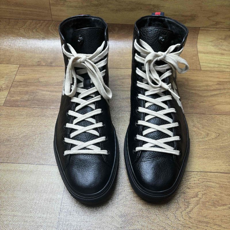 Gucci Gucci Black Leather High-Top Sneakers with Text 0079 Size US 8.5 / EU 41-42 - 2 Thumbnail