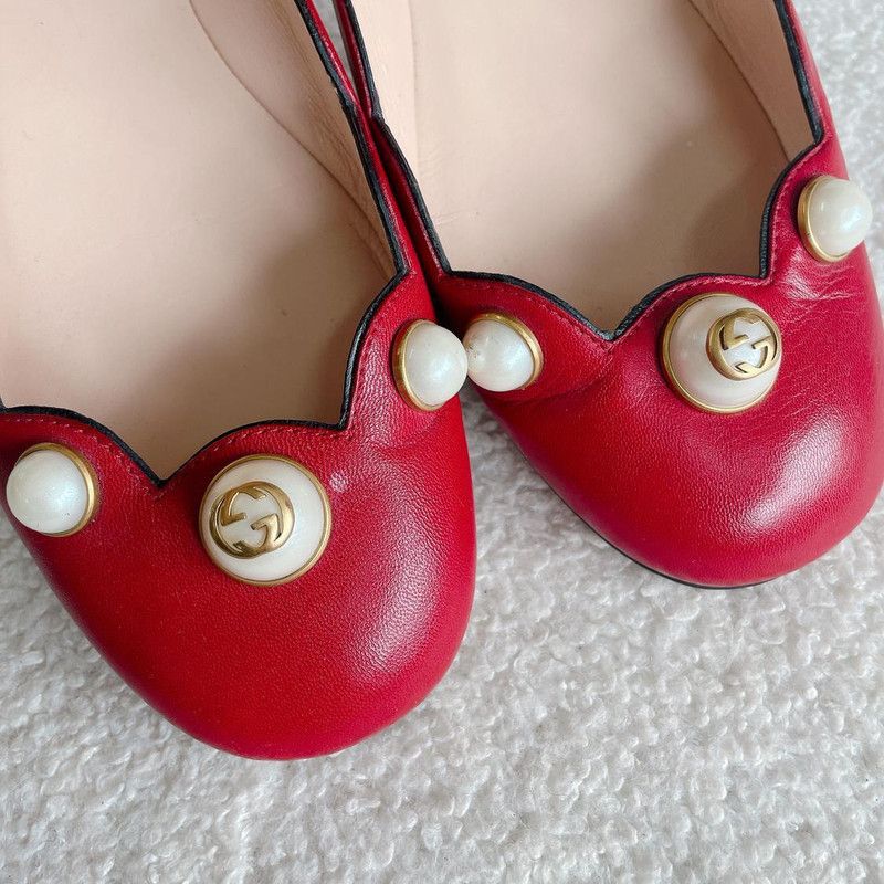 Gucci Gucci Red Leather Fashion Flats with Pearls 0079 Size US 6.5 / EU 39-40 - 7 Thumbnail