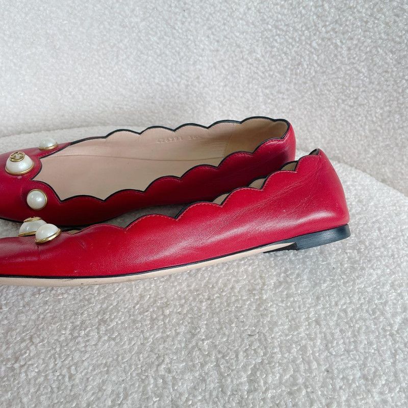 Gucci Gucci Red Leather Fashion Flats with Pearls 0079 Size US 6.5 / EU 39-40 - 6 Thumbnail