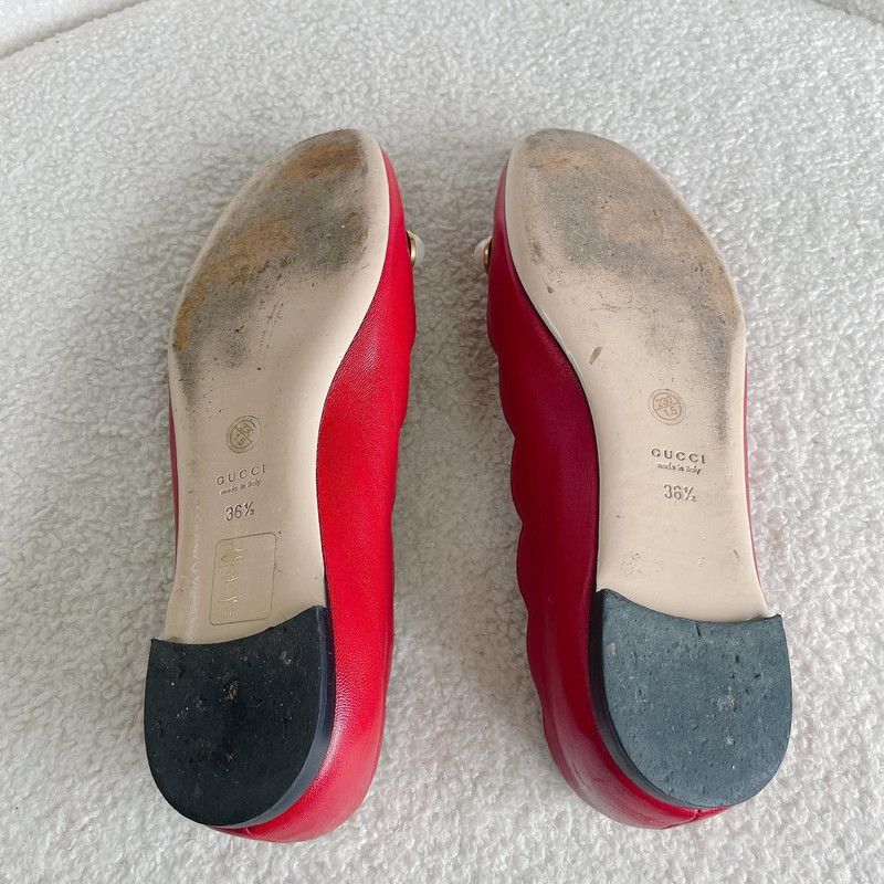 Gucci Gucci Red Leather Fashion Flats with Pearls 0079 Size US 6.5 / EU 39-40 - 4 Thumbnail