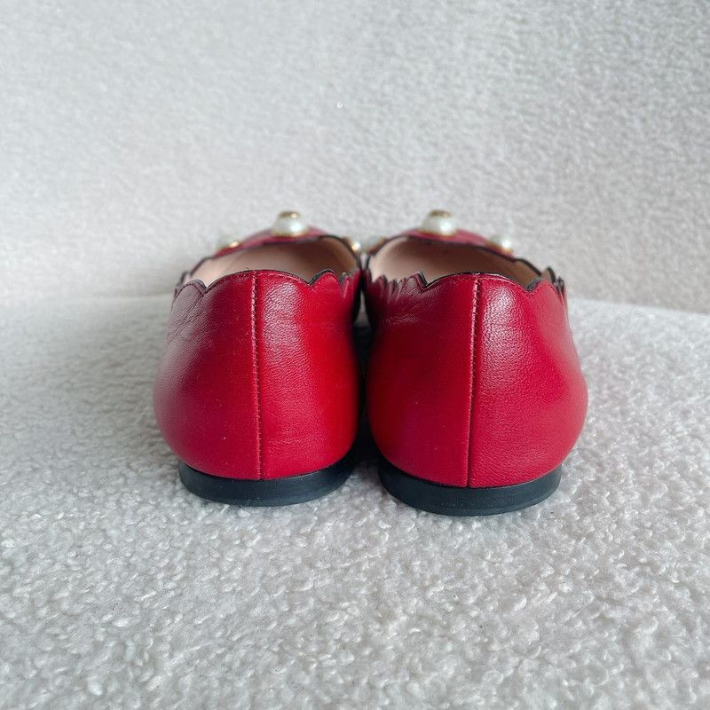 Gucci Gucci Red Leather Fashion Flats with Pearls 0079 Size US 6.5 / EU 39-40 - 3 Thumbnail