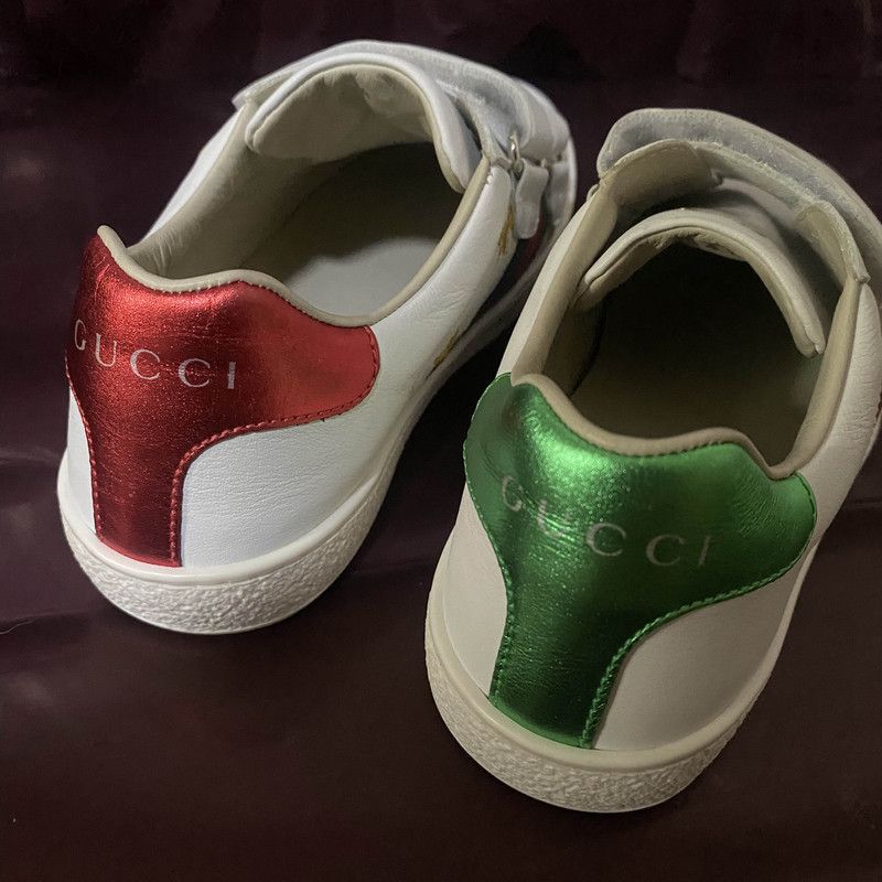 Gucci Gucci Kids ACE White Leather Bee Sneakers 0079 Size US 13 / EU 46 - 3 Thumbnail