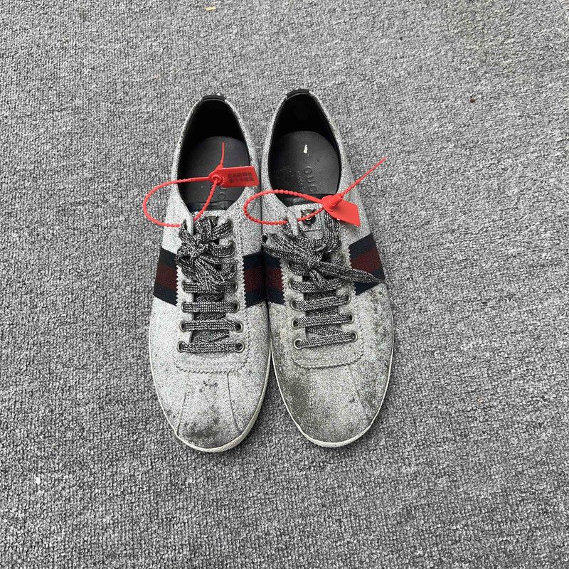 Gucci Gucci ACE Silver Glitter Low-Top Sneakers 0079 Size US 9.5 / EU 42-43 - 2 Thumbnail