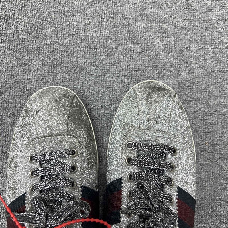 Gucci Gucci ACE Silver Glitter Low-Top Sneakers 0079 Size US 9.5 / EU 42-43 - 6 Thumbnail