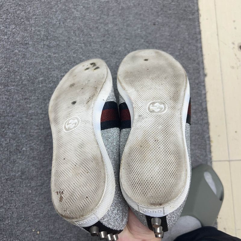 Gucci Gucci ACE Silver Glitter Low-Top Sneakers 0079 Size US 9.5 / EU 42-43 - 4 Thumbnail