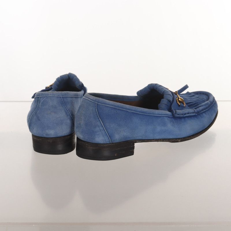 Gucci Gucci Blue Leather Fringed Loafers with Metal Detail 0079 Size US 6.5 / EU 39-40 - 3 Thumbnail
