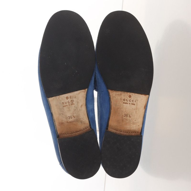 Gucci Gucci Blue Leather Fringed Loafers with Metal Detail 0079 Size US 6.5 / EU 39-40 - 4 Thumbnail
