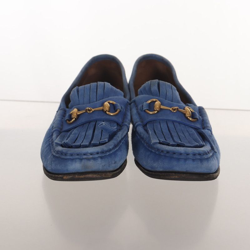 Gucci Gucci Blue Leather Fringed Loafers with Metal Detail 0079 Size US 6.5 / EU 39-40 - 2 Thumbnail