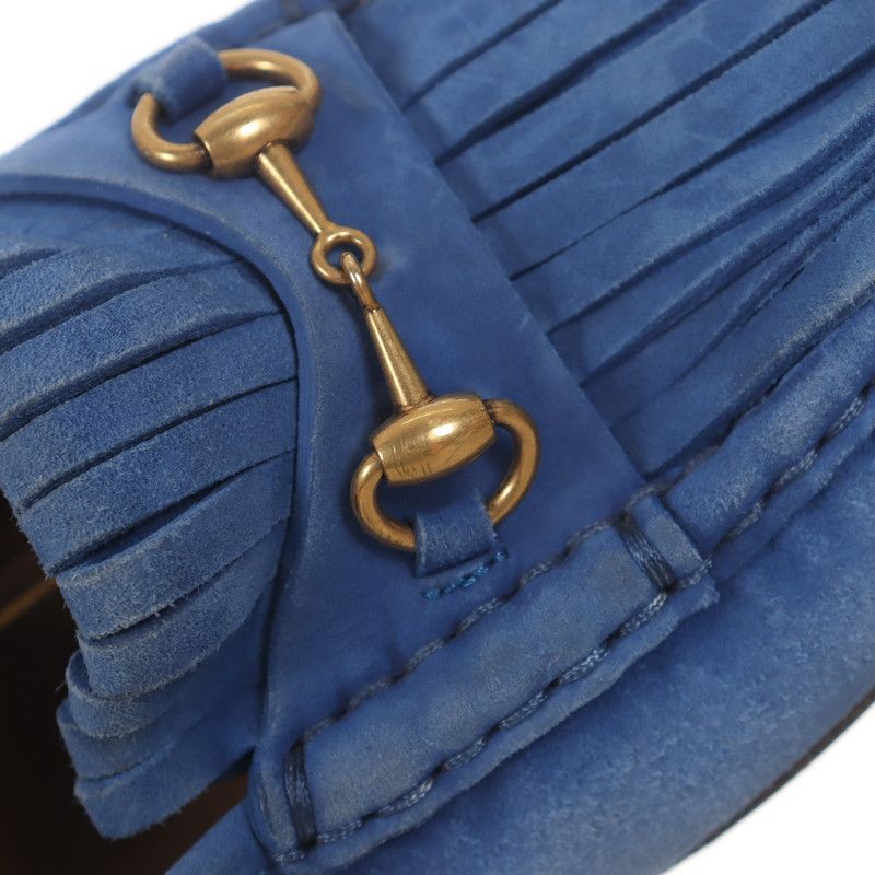 Gucci Gucci Blue Leather Fringed Loafers with Metal Detail 0079 Size US 6.5 / EU 39-40 - 9 Thumbnail
