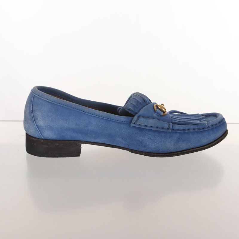 Gucci Gucci Blue Leather Fringed Loafers with Metal Detail 0079 Size US 6.5 / EU 39-40 - 7 Thumbnail