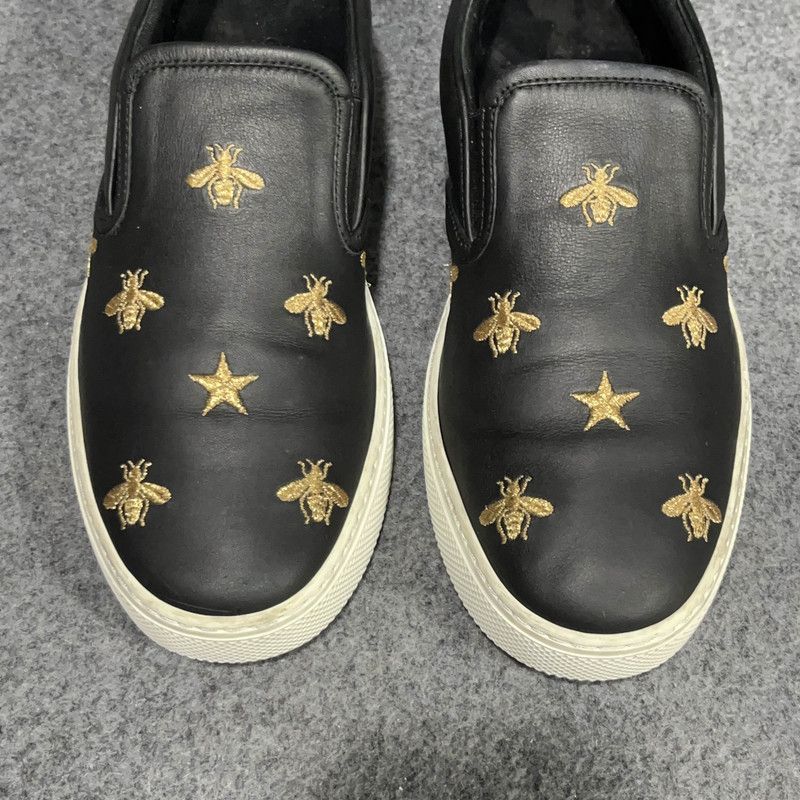 Gucci Gucci Black Leather Bee Embroidered Slip-Ons 0079 Size US 8 / EU 41 - 7 Thumbnail