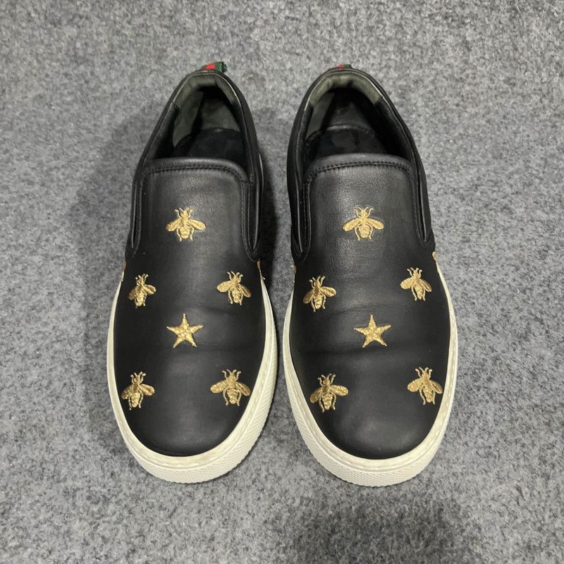Gucci Gucci Black Leather Bee Embroidered Slip-Ons 0079 Size US 8 / EU 41 - 2 Thumbnail