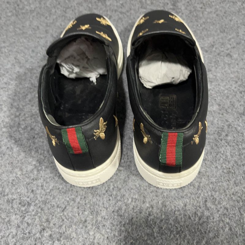 Gucci Gucci Black Leather Bee Embroidered Slip-Ons 0079 Size US 8 / EU 41 - 3 Thumbnail