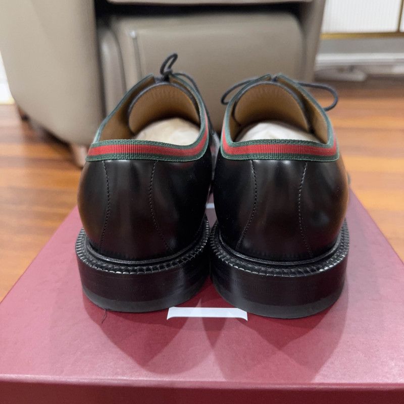 Gucci Gucci Black Leather Casual Shoes with Green Red Stripe 0079 Size US 9.5 / EU 42-43 - 3 Thumbnail