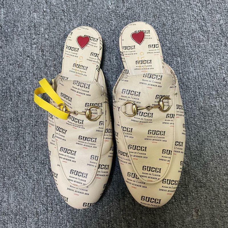 Gucci Gucci Beige Leather Patterned Casual Slippers 0079 Size US 7.5 / EU 40-41 - 2 Thumbnail
