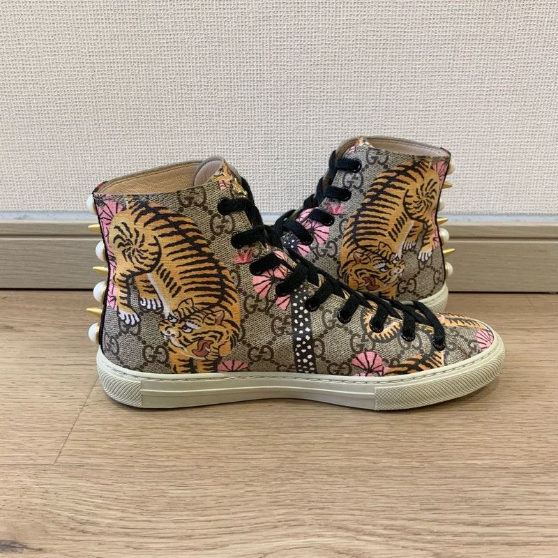 Gucci Gucci Tiger Print High-Top Sneakers 0079 Size US 5.5 / EU 38 - 9 Thumbnail