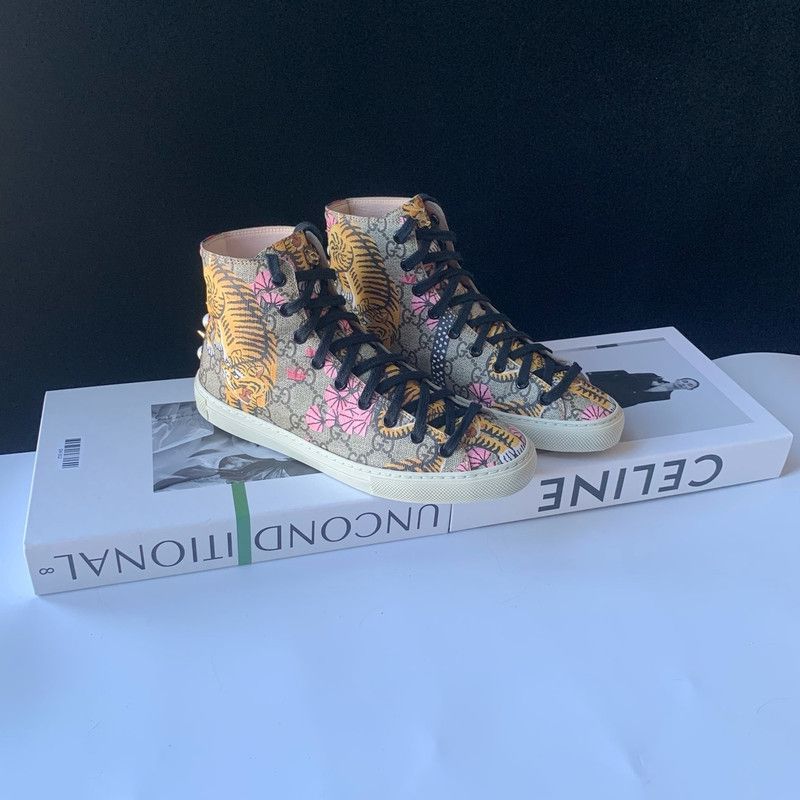 Gucci Gucci Tiger Print High-Top Sneakers 0079 Size US 5.5 / EU 38 - 2 Thumbnail