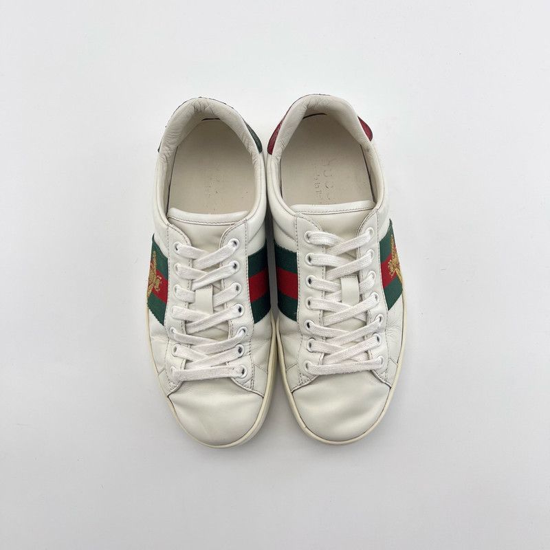 Gucci Gucci Ace Leather Sneakers in White and Green 0079 Size US 6.5 / EU 39-40 - 2 Thumbnail