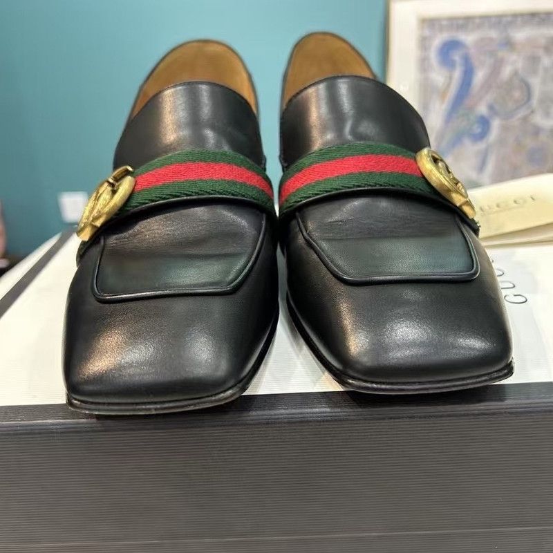Gucci Gucci Black Leather Mid-Heel Loafer 0079 Size US 9 / EU 42 - 2 Thumbnail