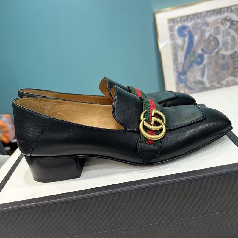 Gucci Gucci Black Leather Mid-Heel Loafer 0079 Size US 9 / EU 42 - 4 Thumbnail