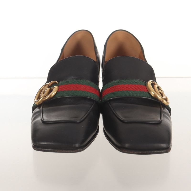 Gucci Gucci Black Leather Mid-Heel Loafers 0079 Size US 5.5 / EU 38 - 2 Thumbnail