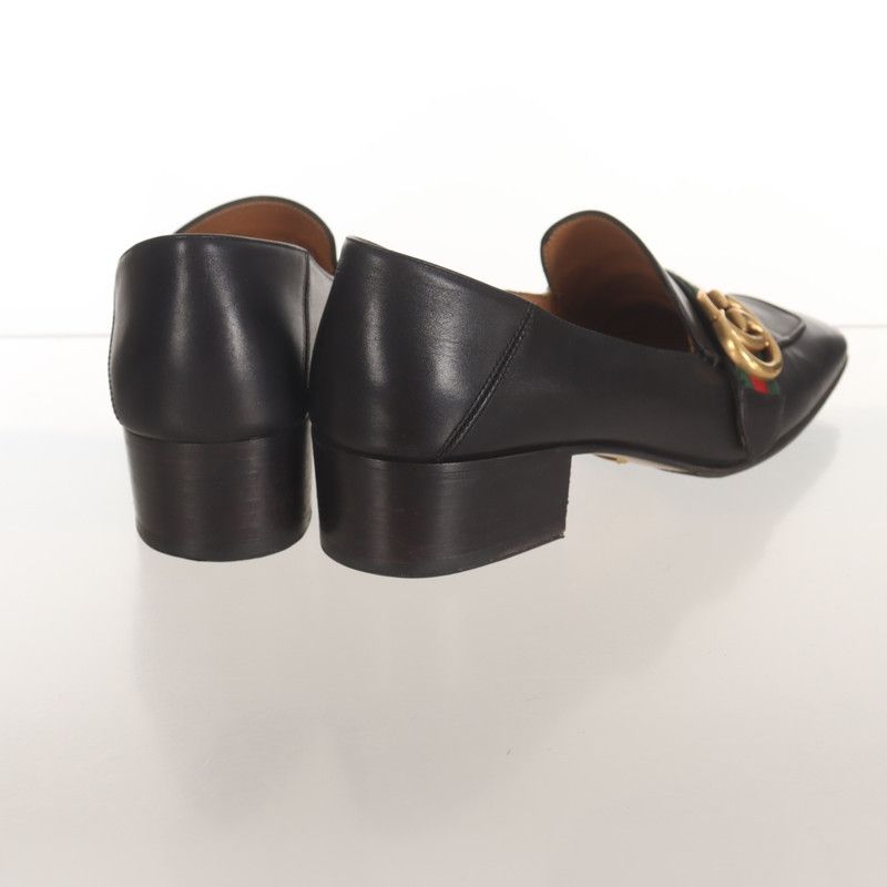 Gucci Gucci Black Leather Mid-Heel Loafers 0079 Size US 5.5 / EU 38 - 3 Thumbnail