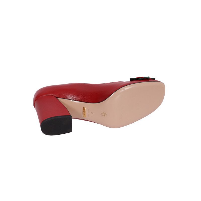 Gucci Gucci Red Leather Chunky Heels with Floral Detail 0079 Size US 7.5 / EU 40-41 - 6 Thumbnail