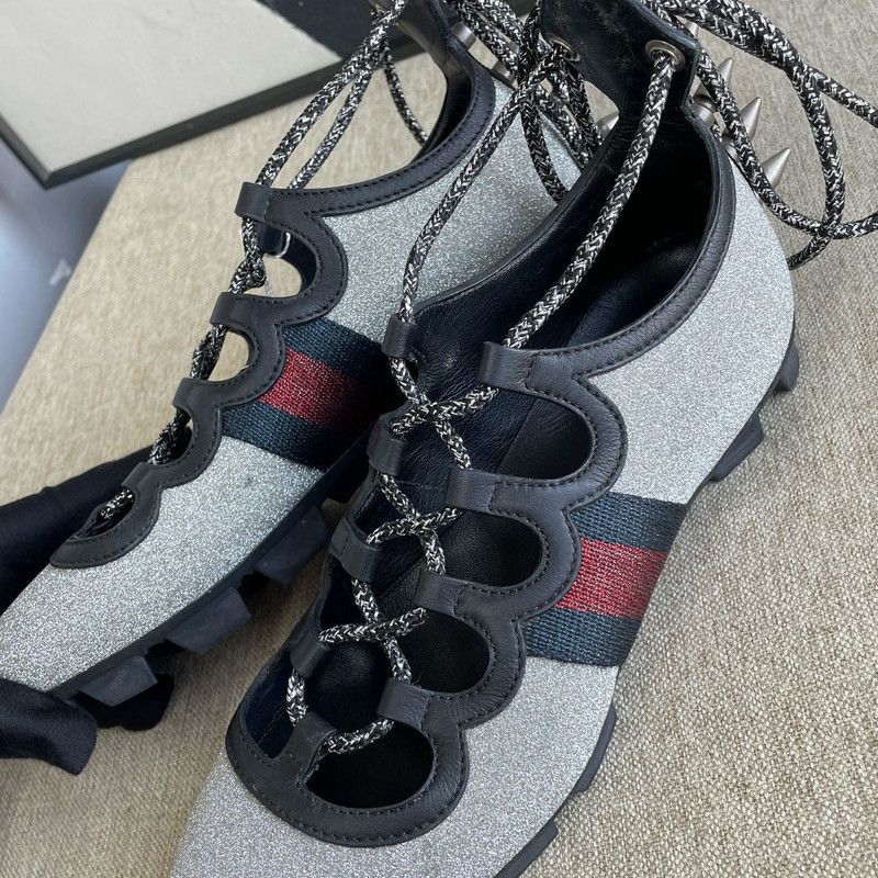 Gucci Gucci Silver Leather Grift Soccer Shoes 0079 Size US 5.5 / EU 38 - 10 Thumbnail