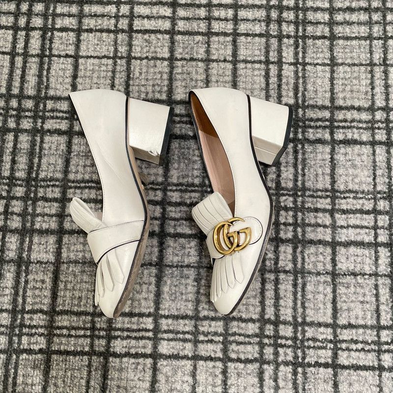 Gucci Gucci White Fringed GG Buckle Heeled Loafers 0079 Size US 5 / EU 37 - 5 Thumbnail