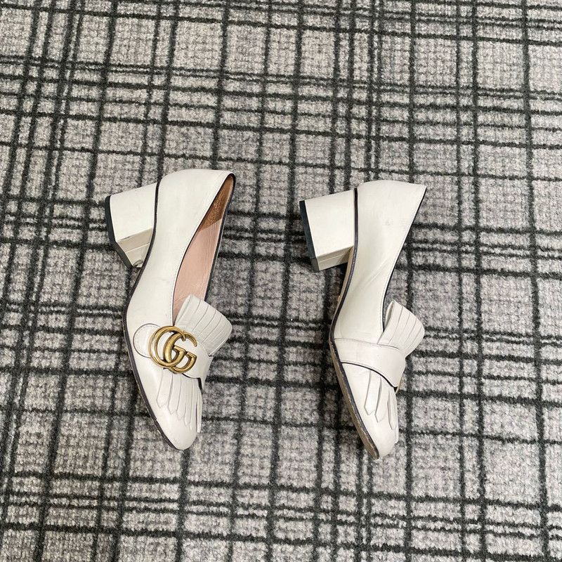 Gucci Gucci White Fringed GG Buckle Heeled Loafers 0079 Size US 5 / EU 37 - 4 Thumbnail