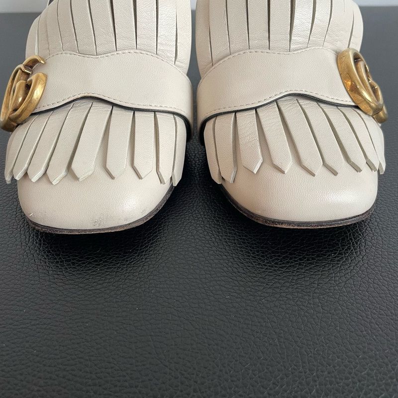 Gucci Gucci White Fringed GG Buckle Heeled Loafers 0079 Size US 5 / EU 37 - 13 Thumbnail