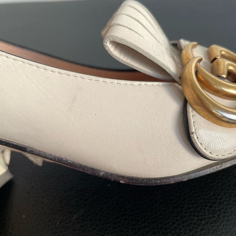 Gucci Gucci White Fringed GG Buckle Heeled Loafers 0079 Size US 5 / EU 37 - 25 Thumbnail
