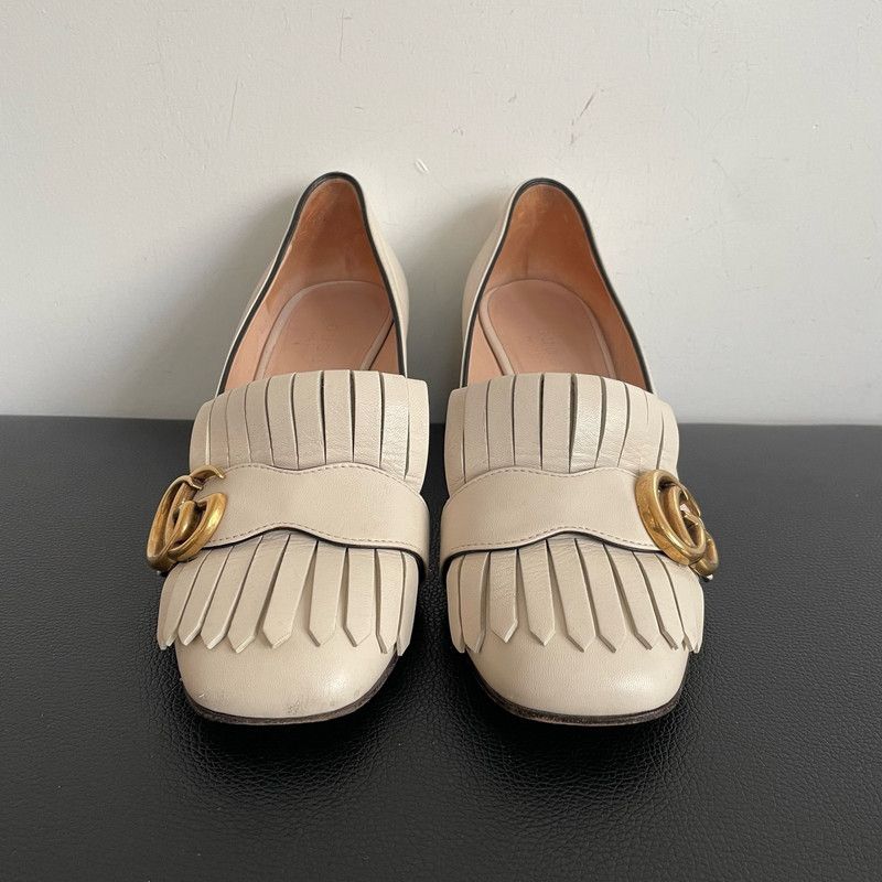 Gucci Gucci White Fringed GG Buckle Heeled Loafers 0079 Size US 5 / EU 37 - 8 Thumbnail