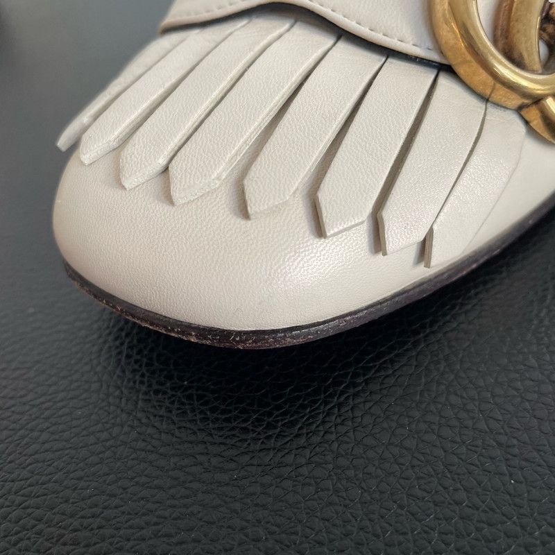Gucci Gucci White Fringed GG Buckle Heeled Loafers 0079 Size US 5 / EU 37 - 16 Thumbnail