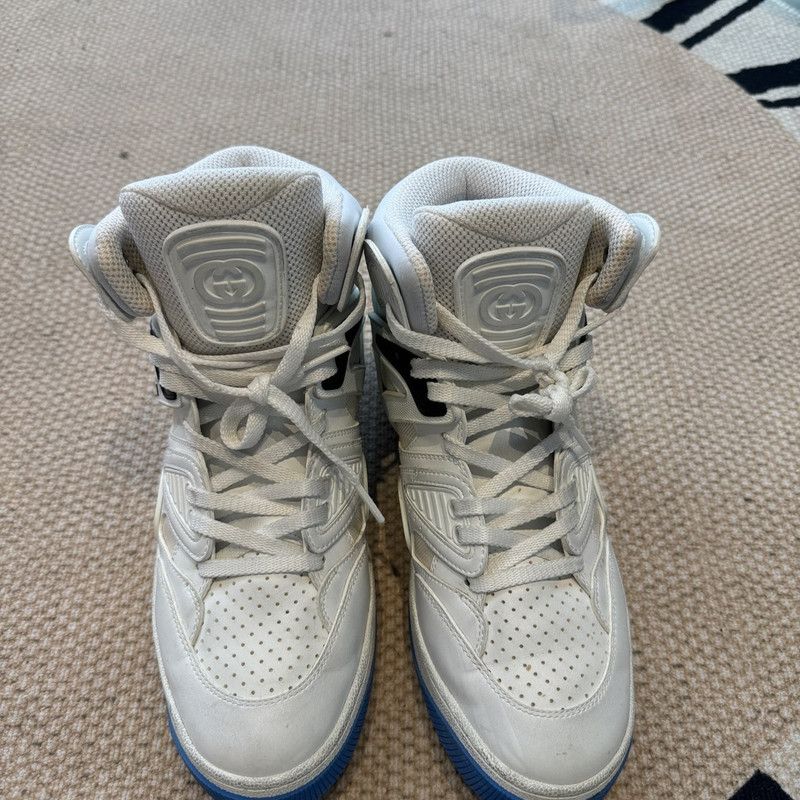 Gucci Gucci High-Top Basketball Sneakers in White and Blue 0079 Size US 7.5 / EU 40-41 - 2 Thumbnail