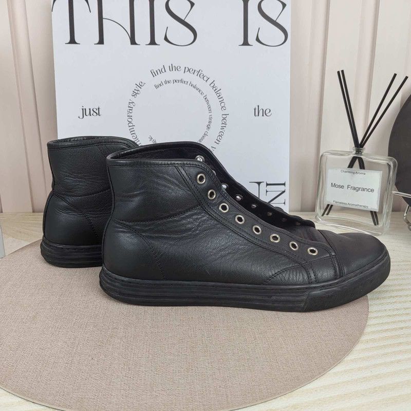 Gucci Gucci Black Leather High-Top Sneakers for Men 0079 Size US 8 / EU 41 - 4 Thumbnail