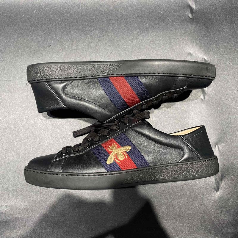 Gucci Gucci Black Leather Bee Embroidered Sneakers 0079 Size US 8 / EU 41 - 7 Thumbnail