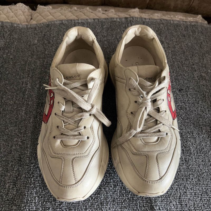 Gucci Gucci Rhyton Leather Sneakers with Lip Print 0079 Size US 8.5 / EU 41-42 - 6 Thumbnail