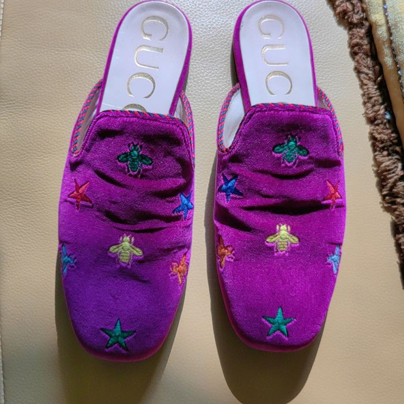 Gucci Gucci Embroidered Purple Slip-On Sandals 0079 Size US 7.5 / EU 40-41 - 2 Thumbnail
