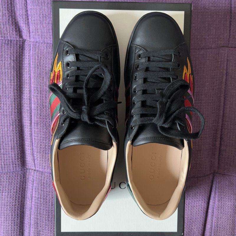 Gucci Gucci Ace Leather Flame Low-Top Sneakers 0079 Size US 8 / EU 41 - 8 Thumbnail