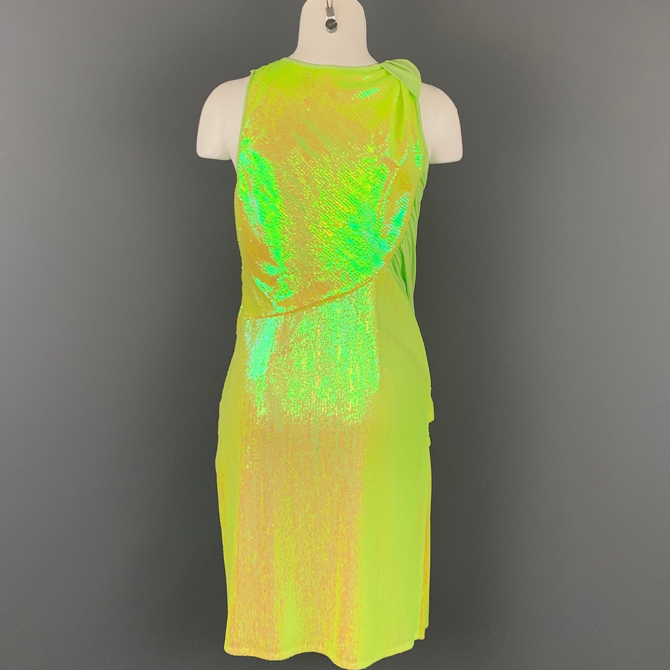 Neon Green Sequin Polyester Cocktail Dress